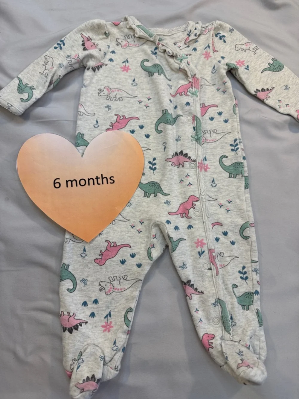 Carter's Heather Grey Footed One-Piece with Pink & Teal Dino Print - Picture 1 of 4